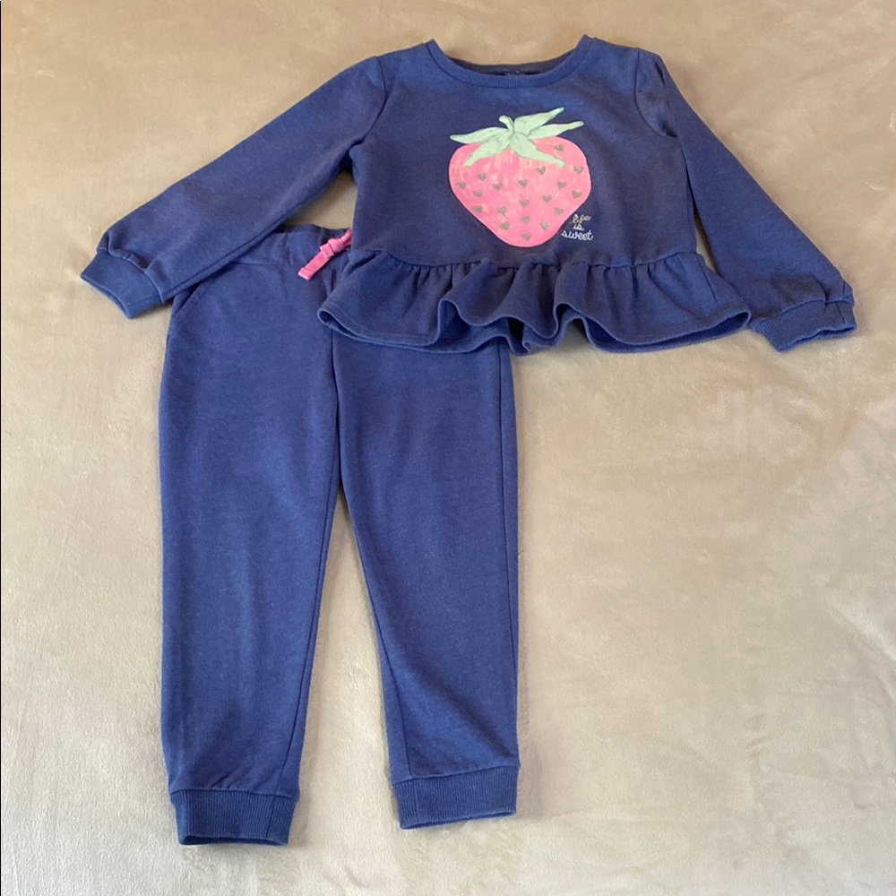 Carter's Navy with Strawberry Print Long Sleeve Top and Pant Set